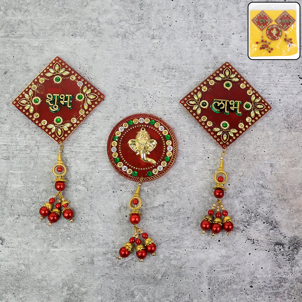 Decorative Wall Hanging Set With Shubh Labh And Ganesh Design (3 Pc)