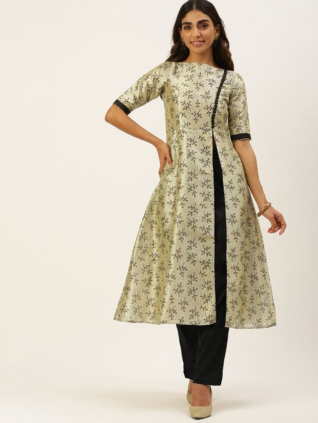 Bollywood Vogue Ready To Wear Off White Art Silk Printed Kurta Set