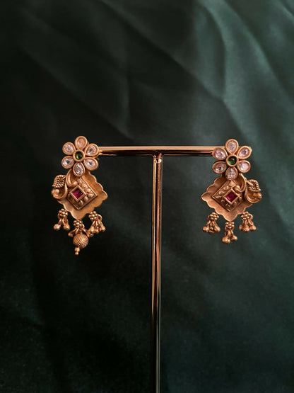 Rajwadi gold plated studs with hanging beads