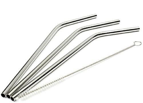 DeoDap Set of 4 Stainless Steel Straws & Brush (4 Bent Straws, 1 Brush) - HalfPe