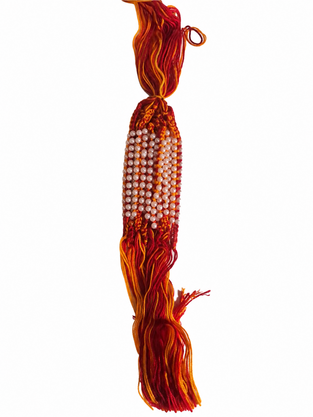 Handmade Traditional Red & Yellow Thread Pearl Rakhi - Pack of 1 (Set of 12)