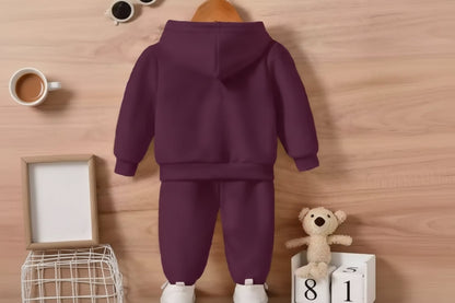 Mini Field Rider Maroon Hooded Top & Bottom Set Luck Fashion