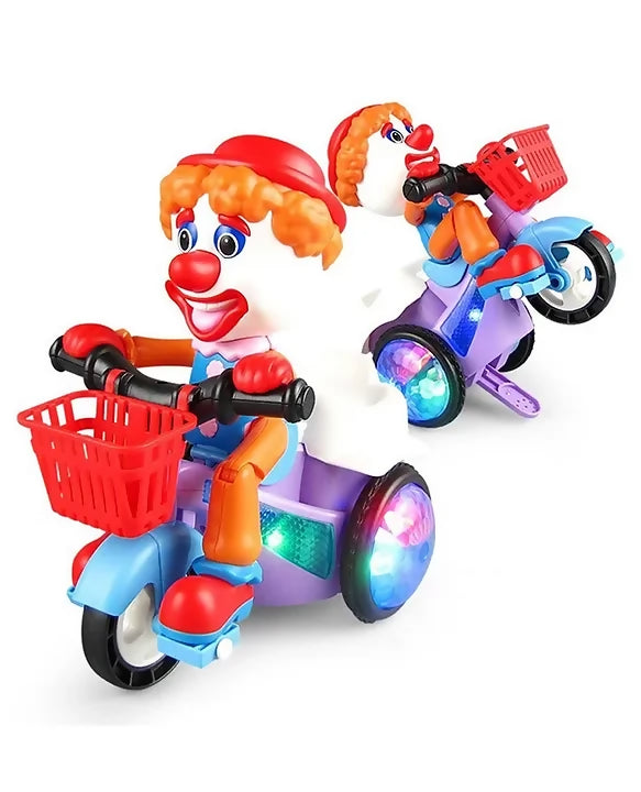 Electric Cartoon Clown Tricycle: Multicolor Light & Music Stunt Car