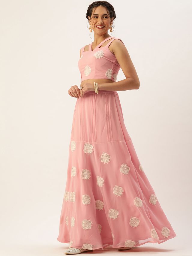 Bollywood Vogue Ready To Wear Pink Georgette Embroidered Co ord Set