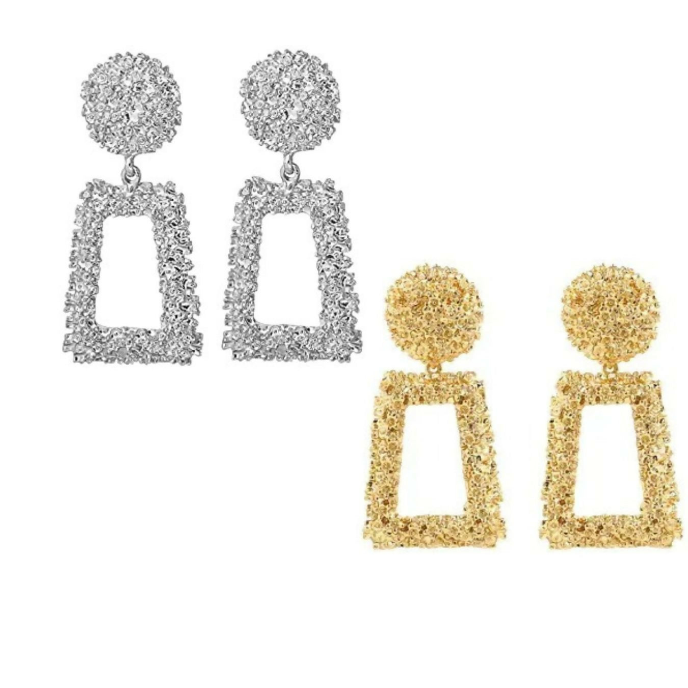 Sophisticated Style: Silver and Gold Geometric Earrings Combo Set of 2