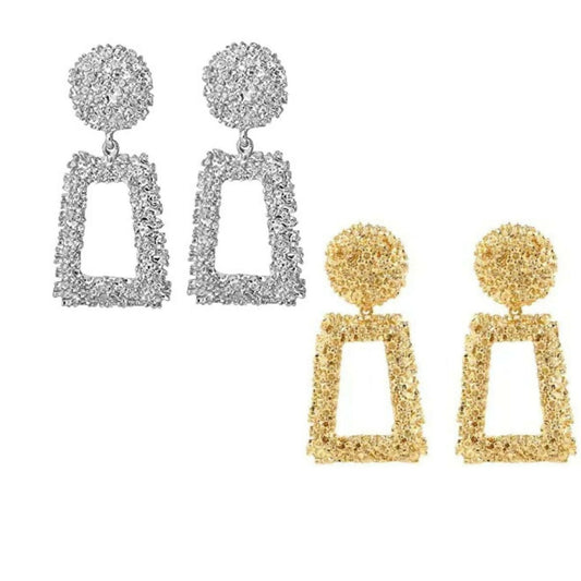 Sophisticated Style: Silver and Gold Geometric Earrings Combo Set of 2