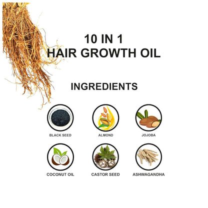 Love Earth 10 In 1 Hair Growth Oil|Soybean Oil, Black Seed Oil, Jojoba Oil, Sweet Almond Oil, Coconut Oil, Castor Seed Oil, Spikenard Oil, Ashwagandha Oil, Graecum Seed Oil, Zizanoides Root Oil 100ml