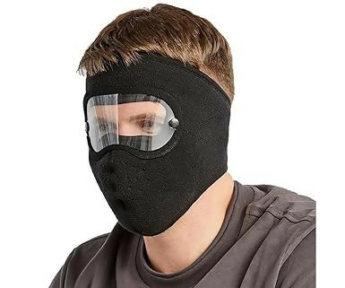 Unisex Cotton Full Face Winter Mask with Eye Protection Goggles Windproof & Sun-Proof Cycling and Bike Mask for Men & Women – Black (Pack of 1)