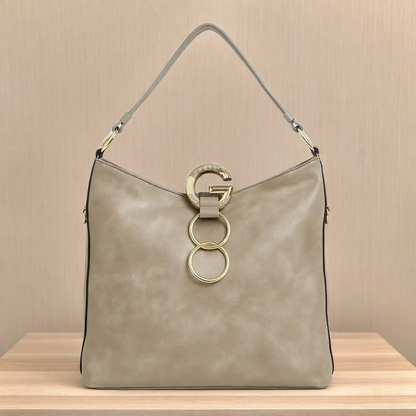 Taupe Metallic Ring Accent Hobo Bag