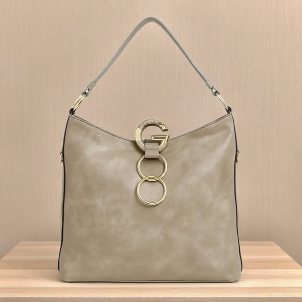 Taupe Metallic Ring Accent Hobo Bag