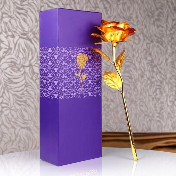 24k Artificial Golden Rosegold Red Rose With Gift Box (10 Inches)