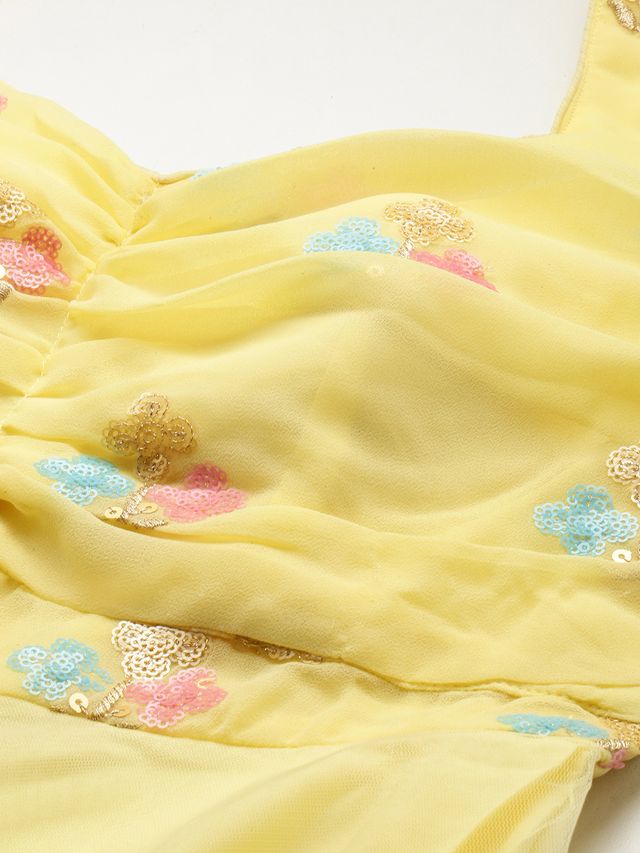 Bollywood Vogue Ready To Wear Yellow Georgette Embroidered Dress