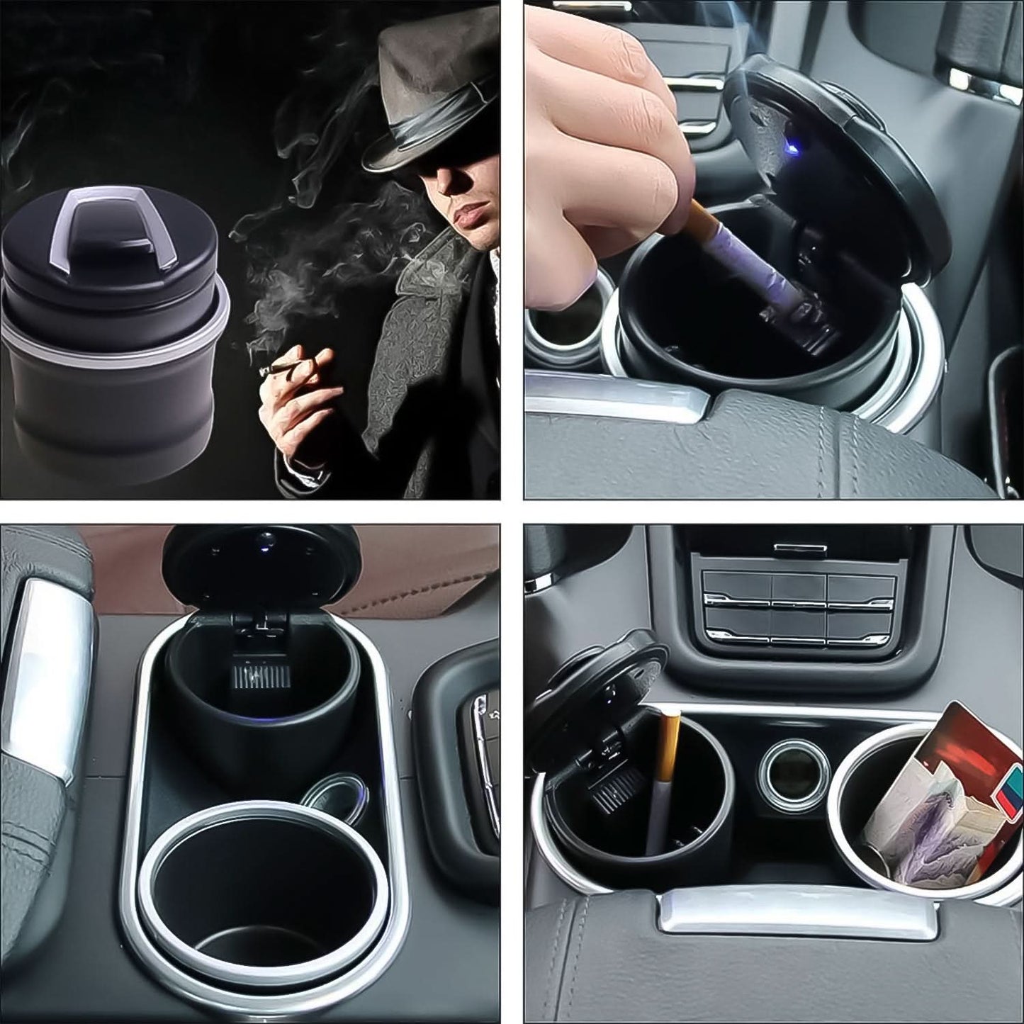 Portable Car Ashtray With Lid And Blue Led Light (1 Pc  With Color Box)