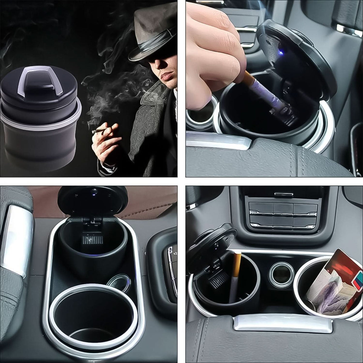Portable Car Ashtray With Lid And Blue Led Light (1 Pc  With Color Box) HP DD