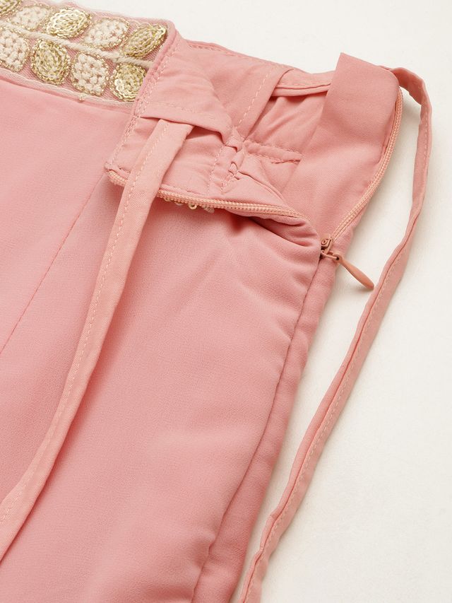 Bollywood Vogue Ready To Wear Pink Embroidered Ruffles Style Skirt Set
