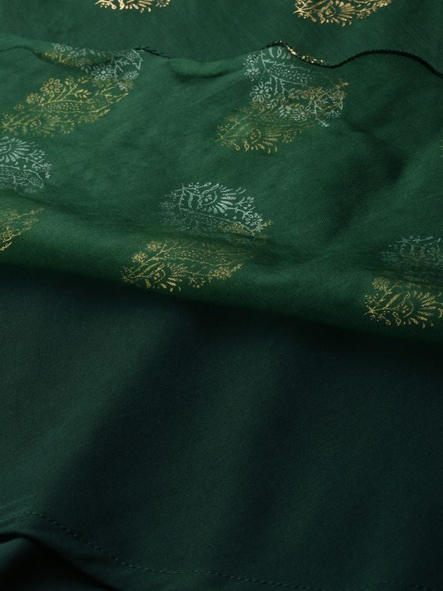 Bollywood Vogue Ready To Wear Green Organza Foil Printed Dress