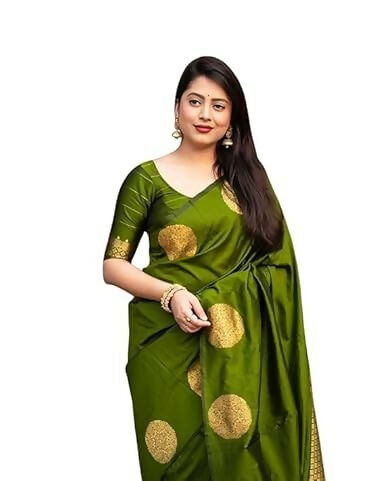 AXONIT Traditional Banarasi Silk Saree with Golden Zari Border & Pallu