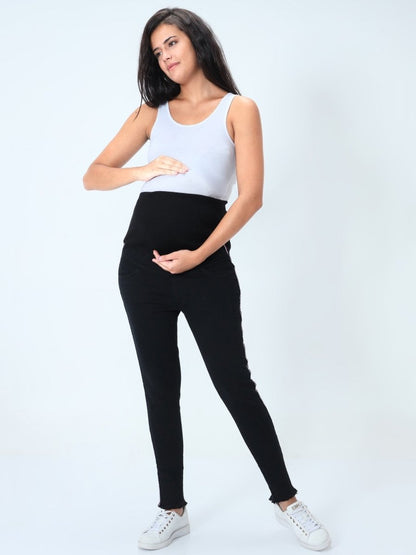 Distress Taped Maternity Denims with Belly Support-Black - MDD-DTBLK-S