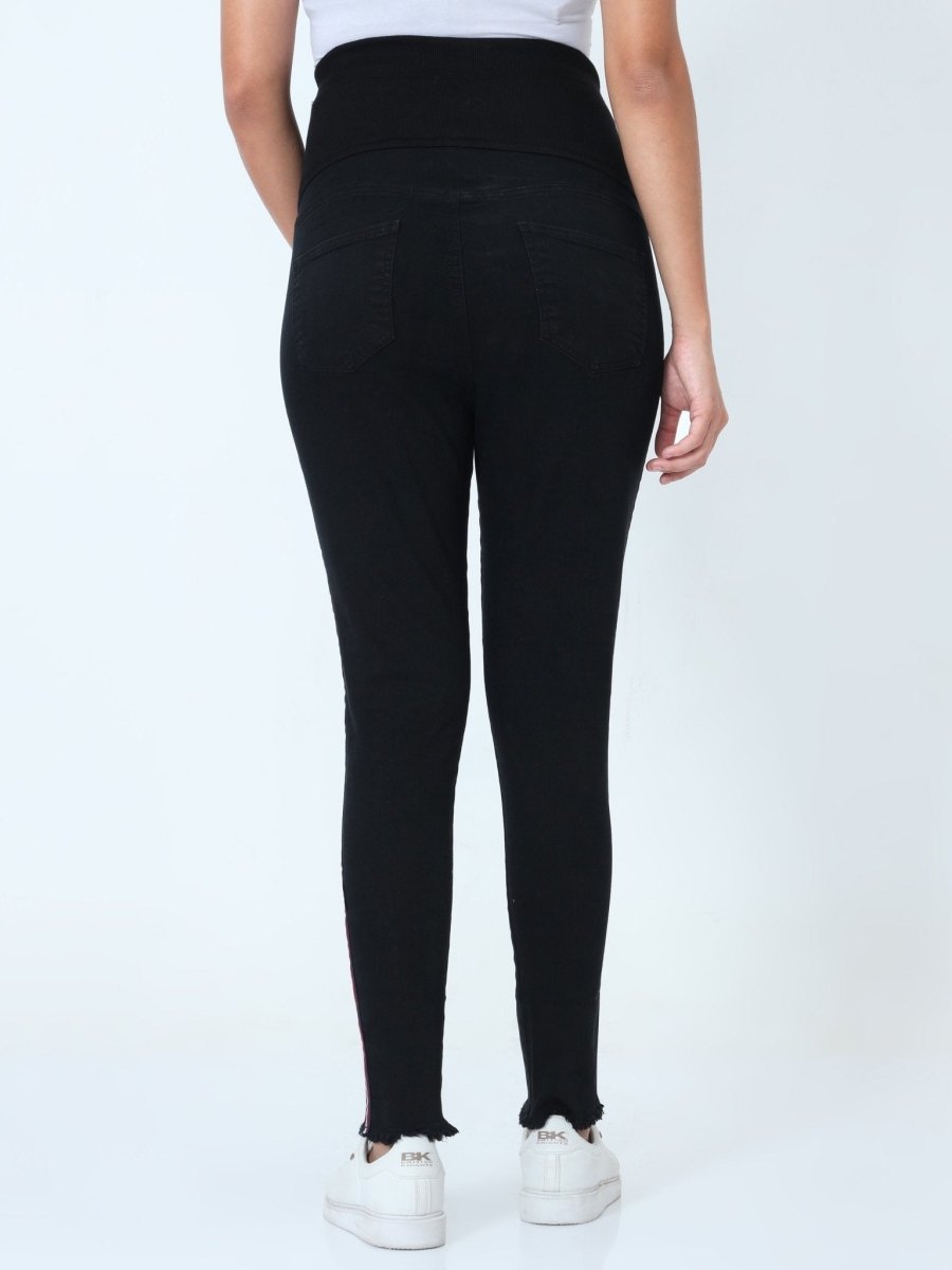 Distress Taped Maternity Denims with Belly Support-Black - MDD-DTBLK-S