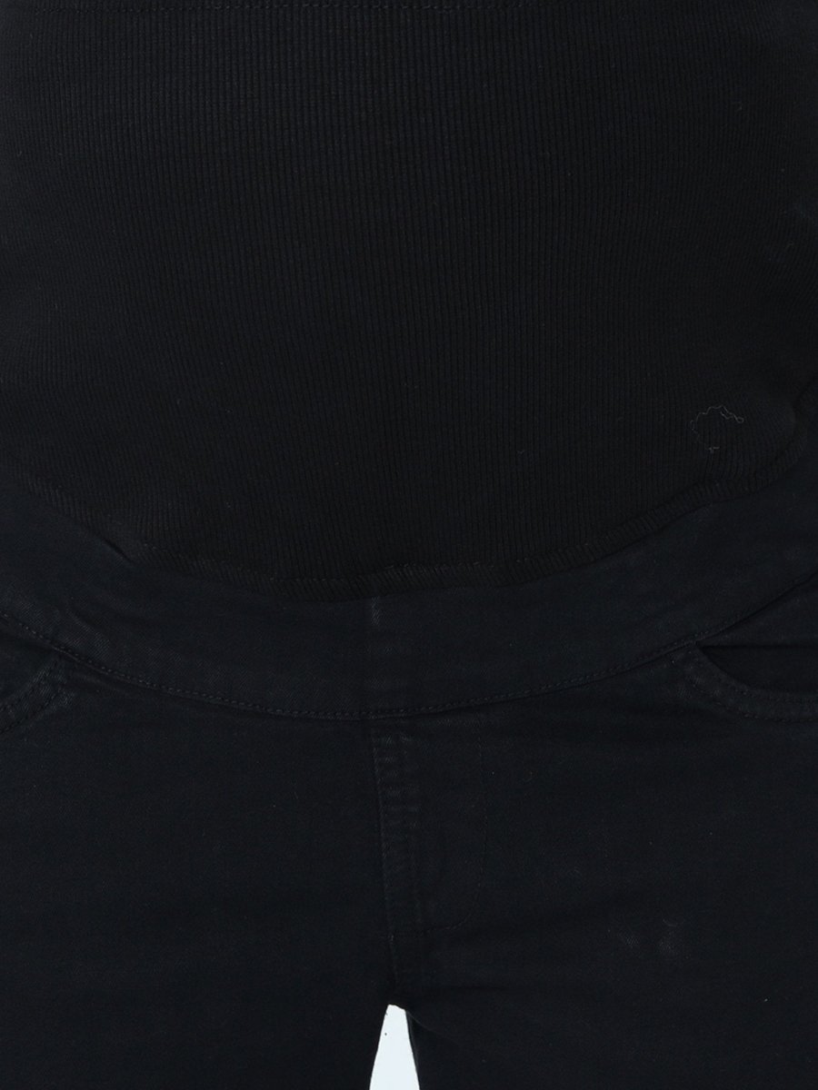 Distress Taped Maternity Denims with Belly Support-Black - MDD-DTBLK-S
