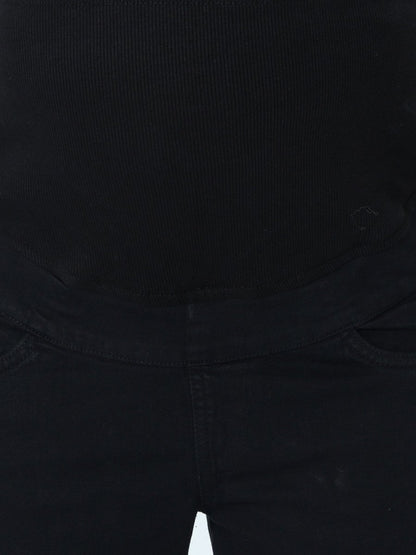Distress Taped Maternity Denims with Belly Support-Black - MDD-DTBLK-S