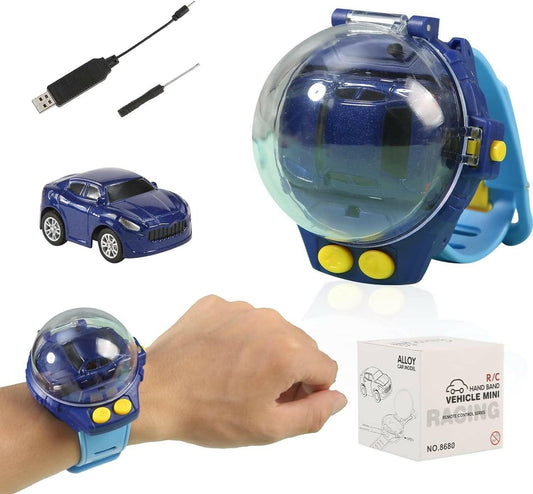 Mini Car Watch Toy with Remote Control Dazzle Cool Watch with Lights and Racing car for boys and girls (2.4 GHZ, Blue) - HalfPe