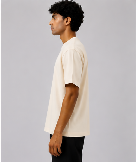 HUSTLE Essentials Men's Crew Neck Oversized Tees - Cream