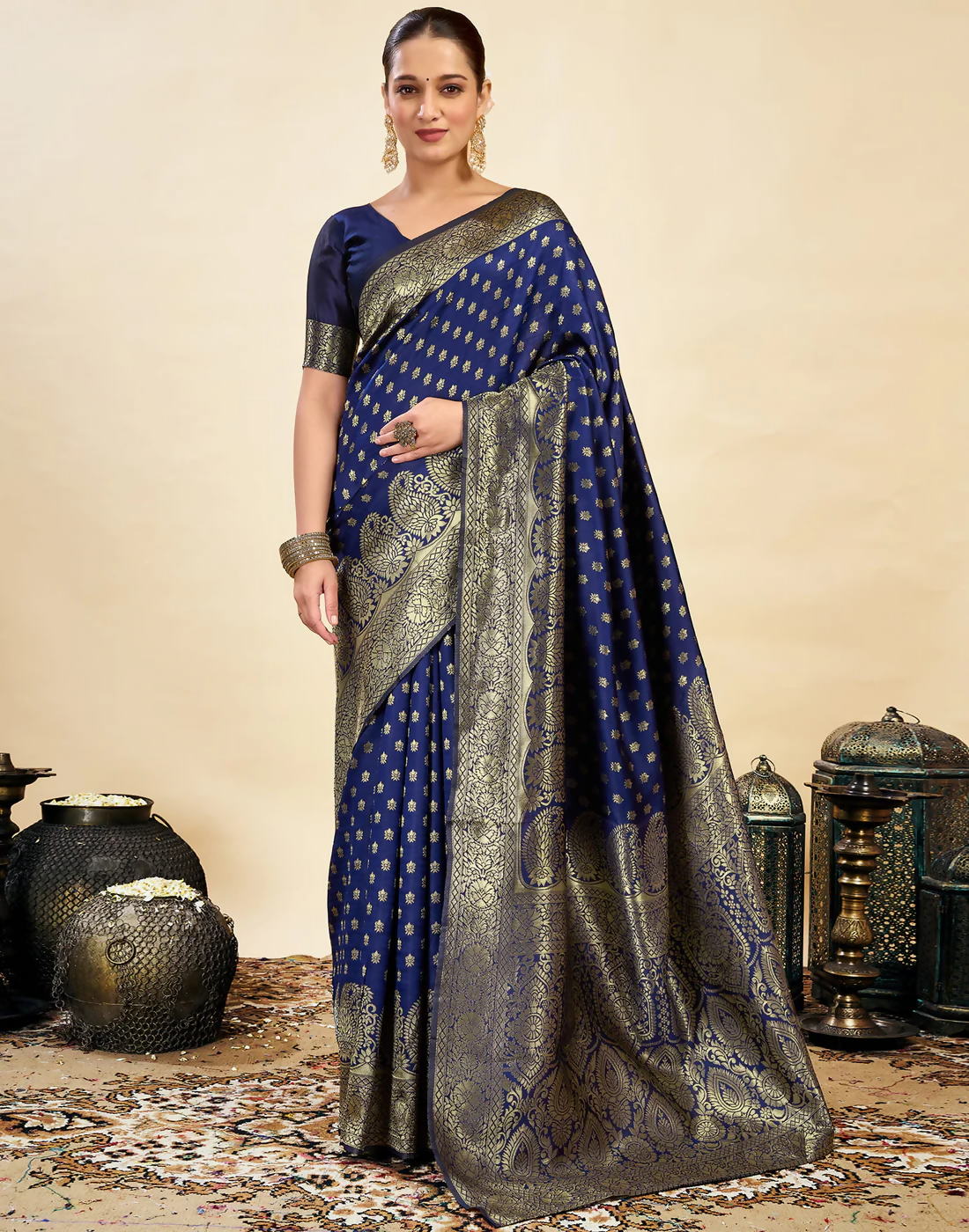 Elegant Banarasi Silk Blend Saree with Woven Design and Unstitched Blouse