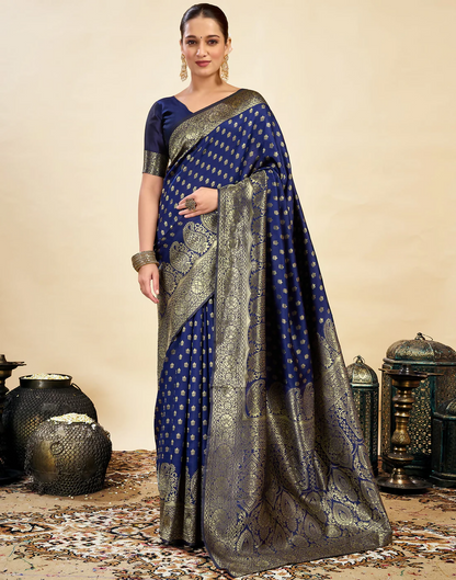 Elegant Banarasi Silk Blend Saree with Woven Design and Unstitched Blouse