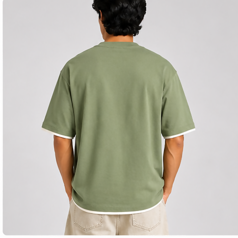 HUSTLE Men's Oversized Fit Crew Neck T-Shirt – Sage Green(Oversized Fit)