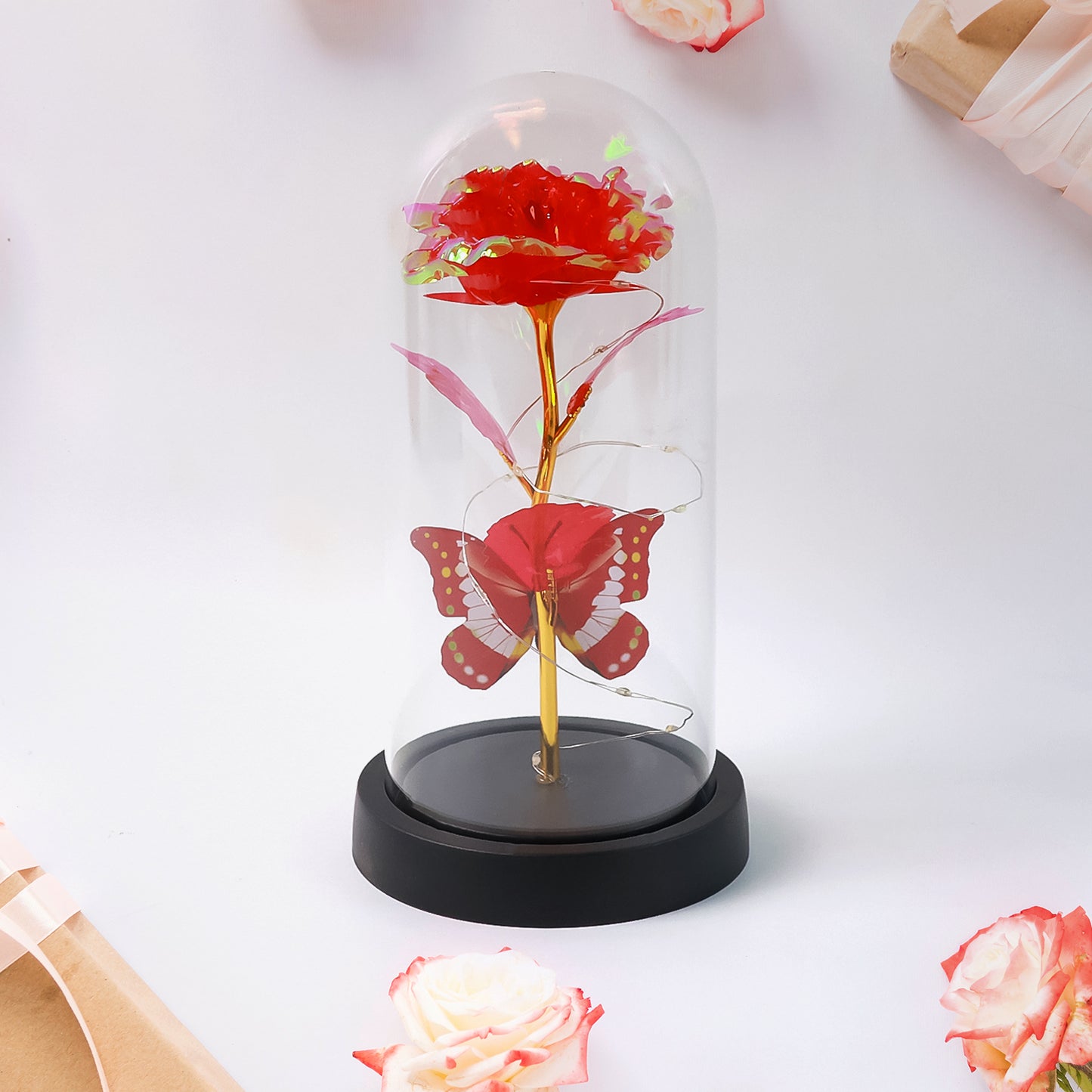 Elegant Led Eternal Rose In Plastic Dome (1 Pc  Battery Not Included)