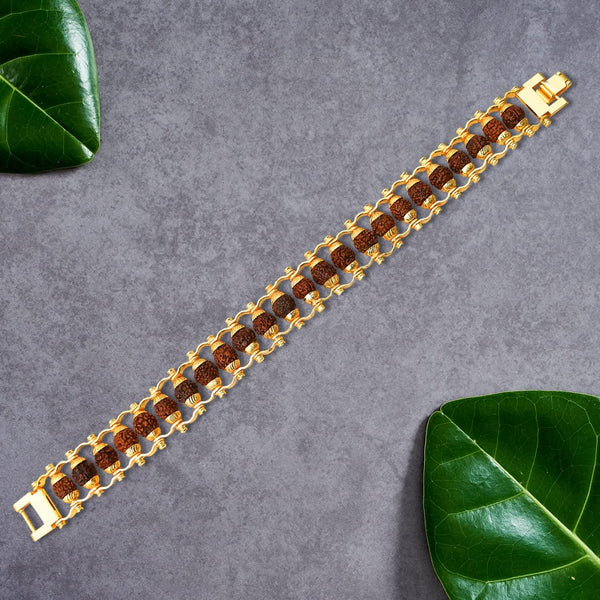 Rudraksha Rakhi For Brother Golden Modern Rudraksha Bracelet Rakhi (1 Pc)