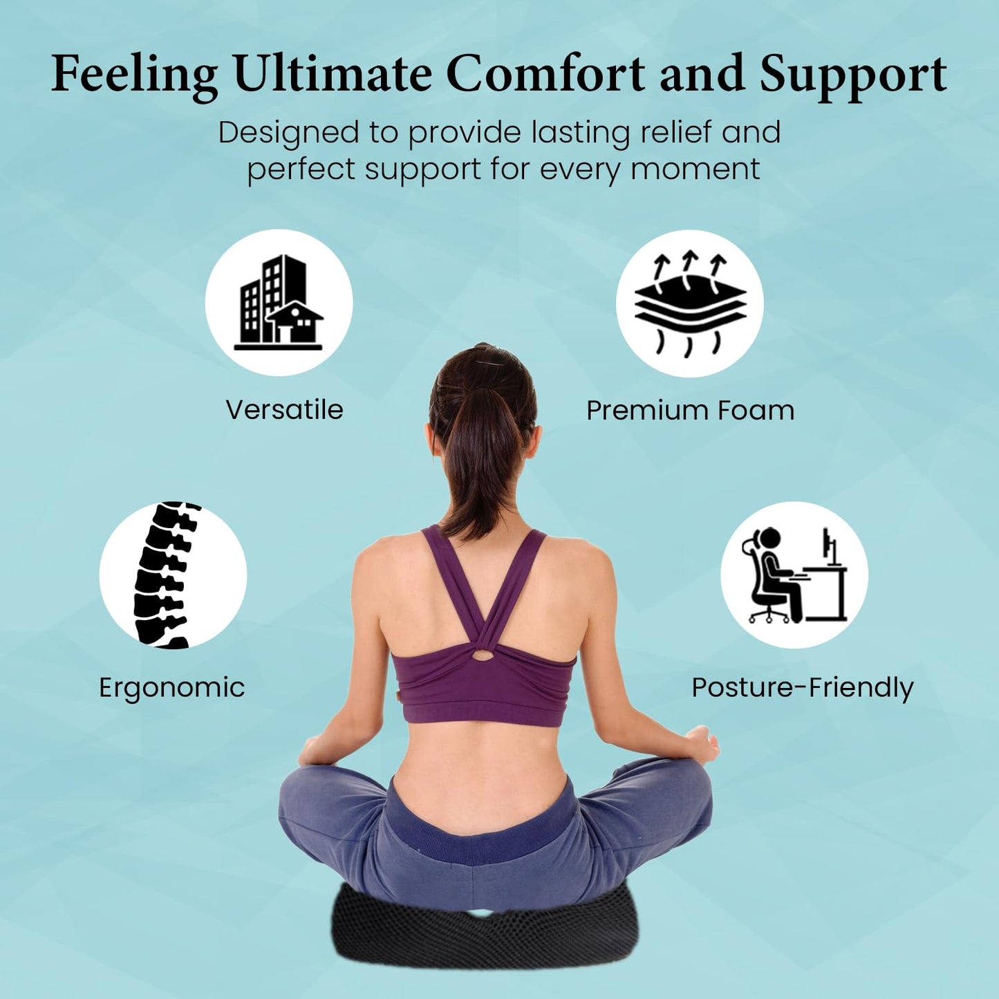 Sleepsia Donut Pillow for Tailbone Pain | Coccyx Seat Cushion for Chair- Car Seat Cushion (Black,Grey Gel Memory Foam)