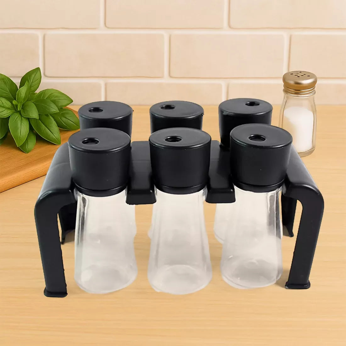 6-Piece Plastic Spice Jar Set with Stand ABHI Mobiles