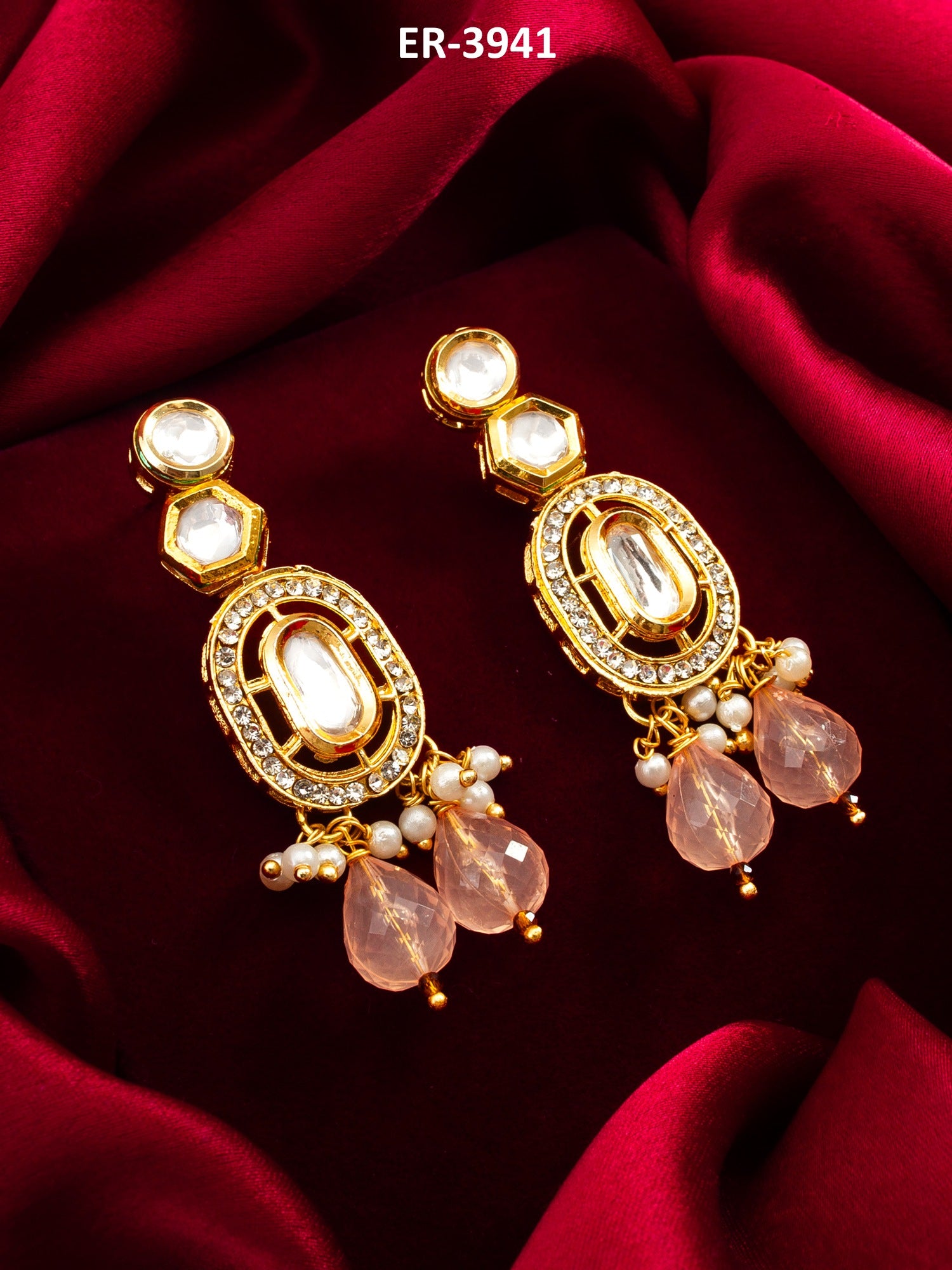 Gold Plated Peach Drop Earrings – View 5 | Aadita Jewelry