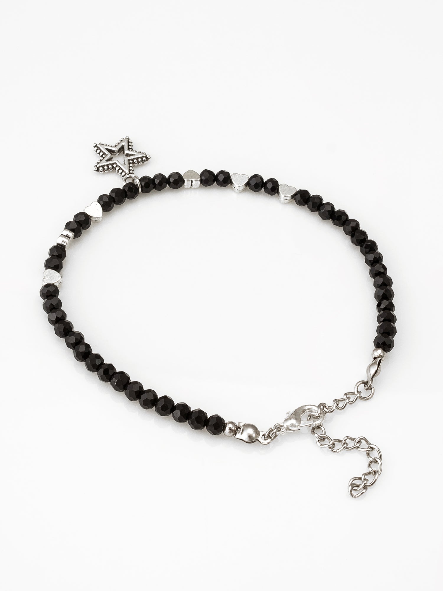 Black Faceted Bead Oxidized Star Charm Beaded Anklet – View 3 | Aadita Jewelry