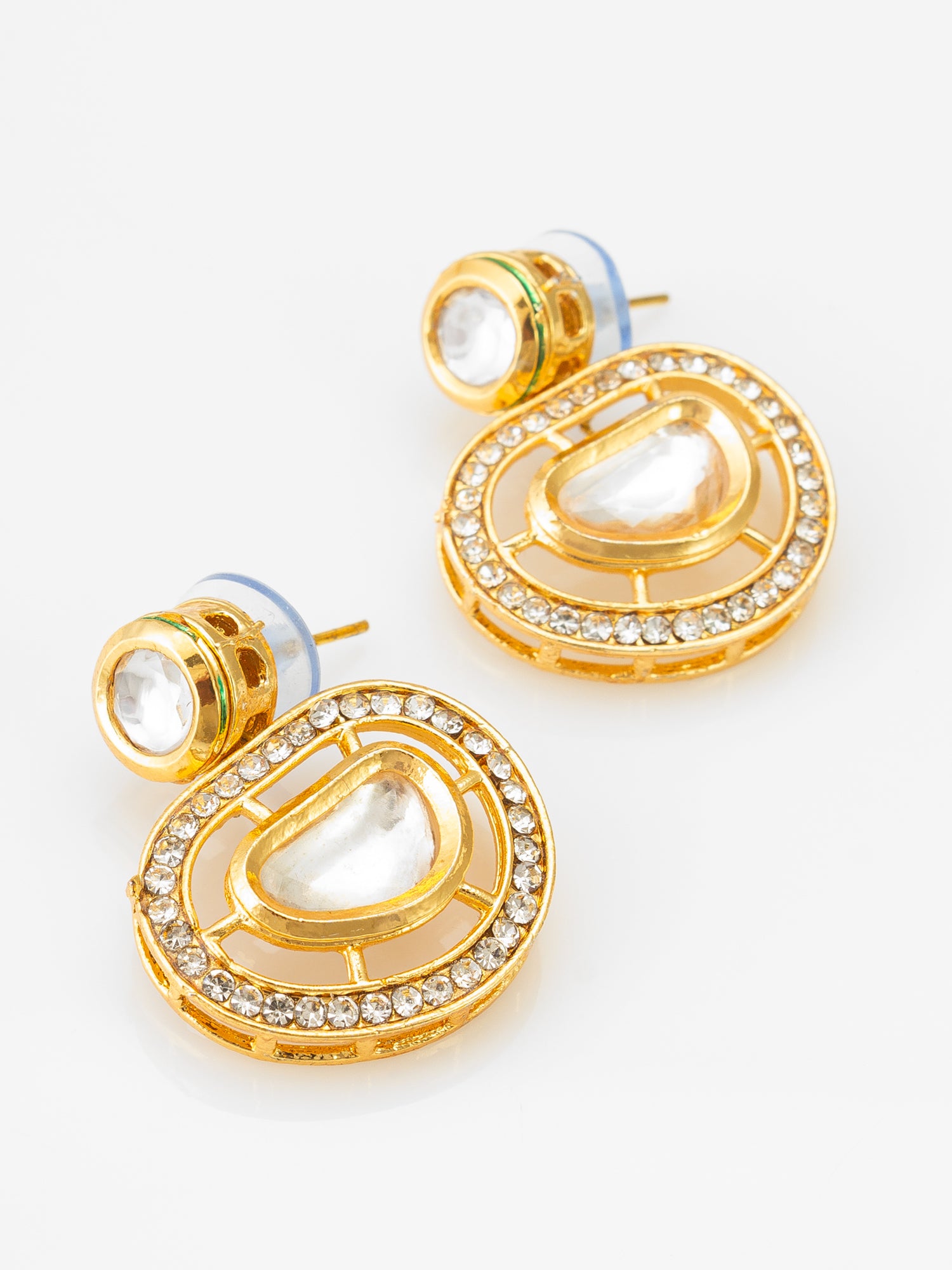 Kundan Mangalsutra Set with  Polki Pendant and Crystal Studded Circular Earrings – View 3 | Aadita Jewelry