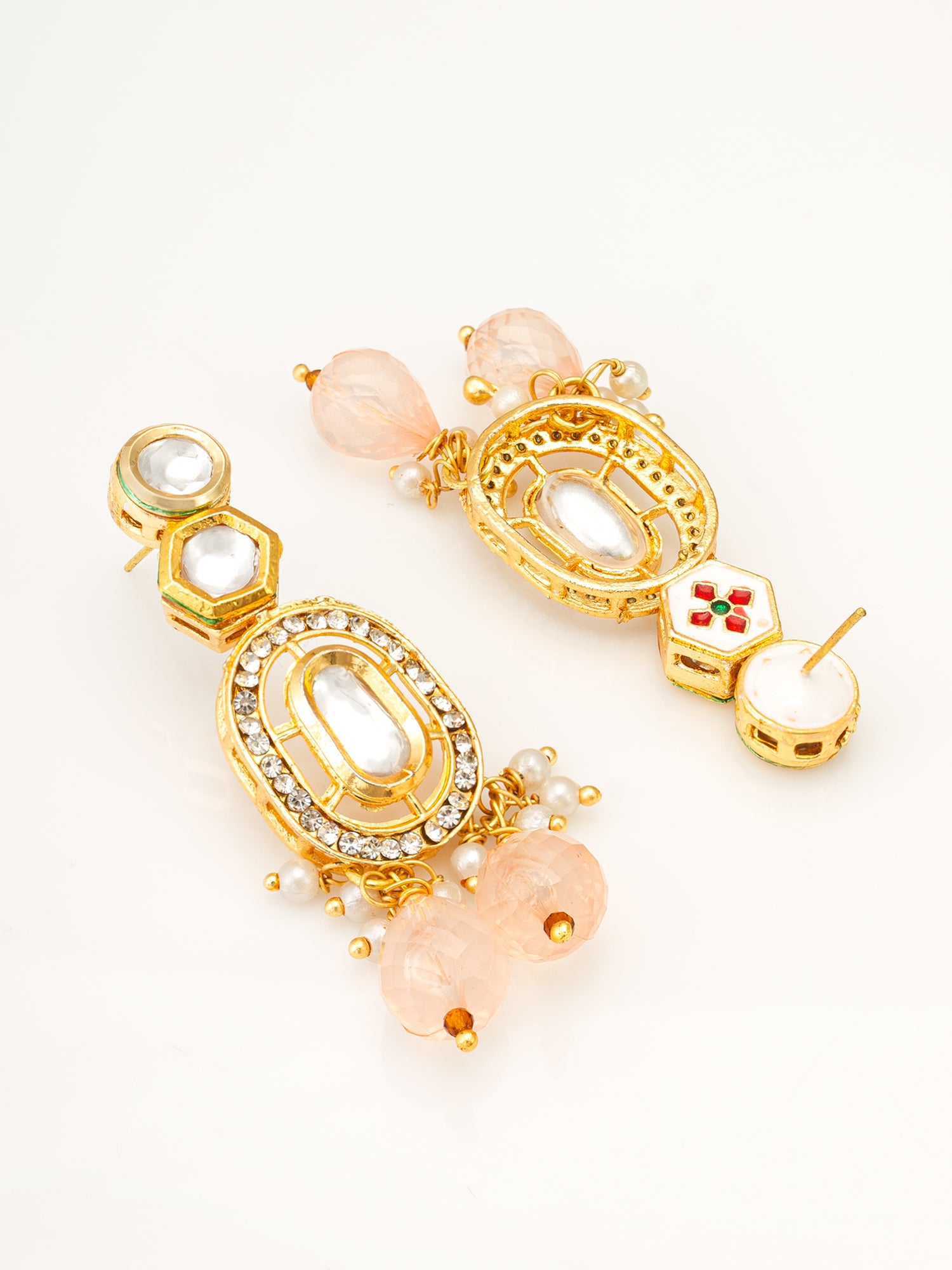 Gold Plated Peach Drop Earrings – View 2 | Aadita Jewelry