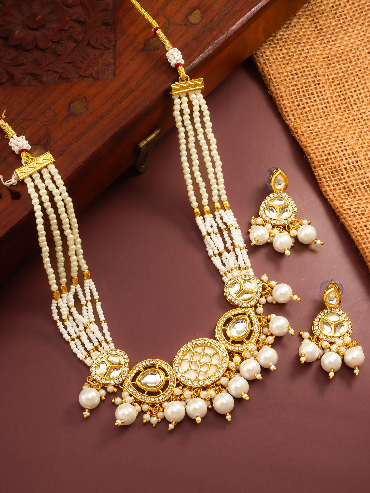 Gold Plated Kundan and Multi-Strand Pearl Choker Set – View 5 | Aadita Jewelry