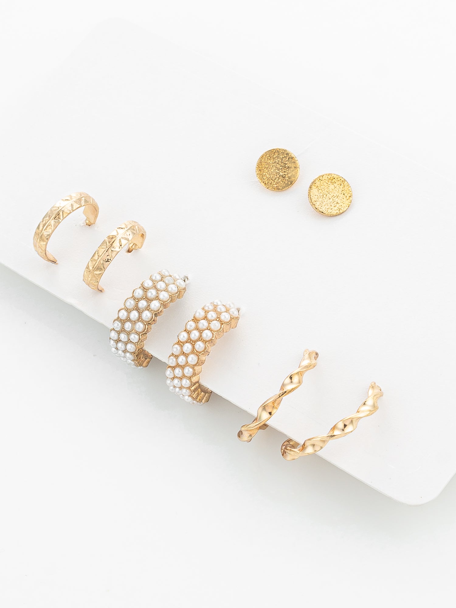 Gold Plated Pearl Huggie and Textured Hoop Set | Aadita Jewelry