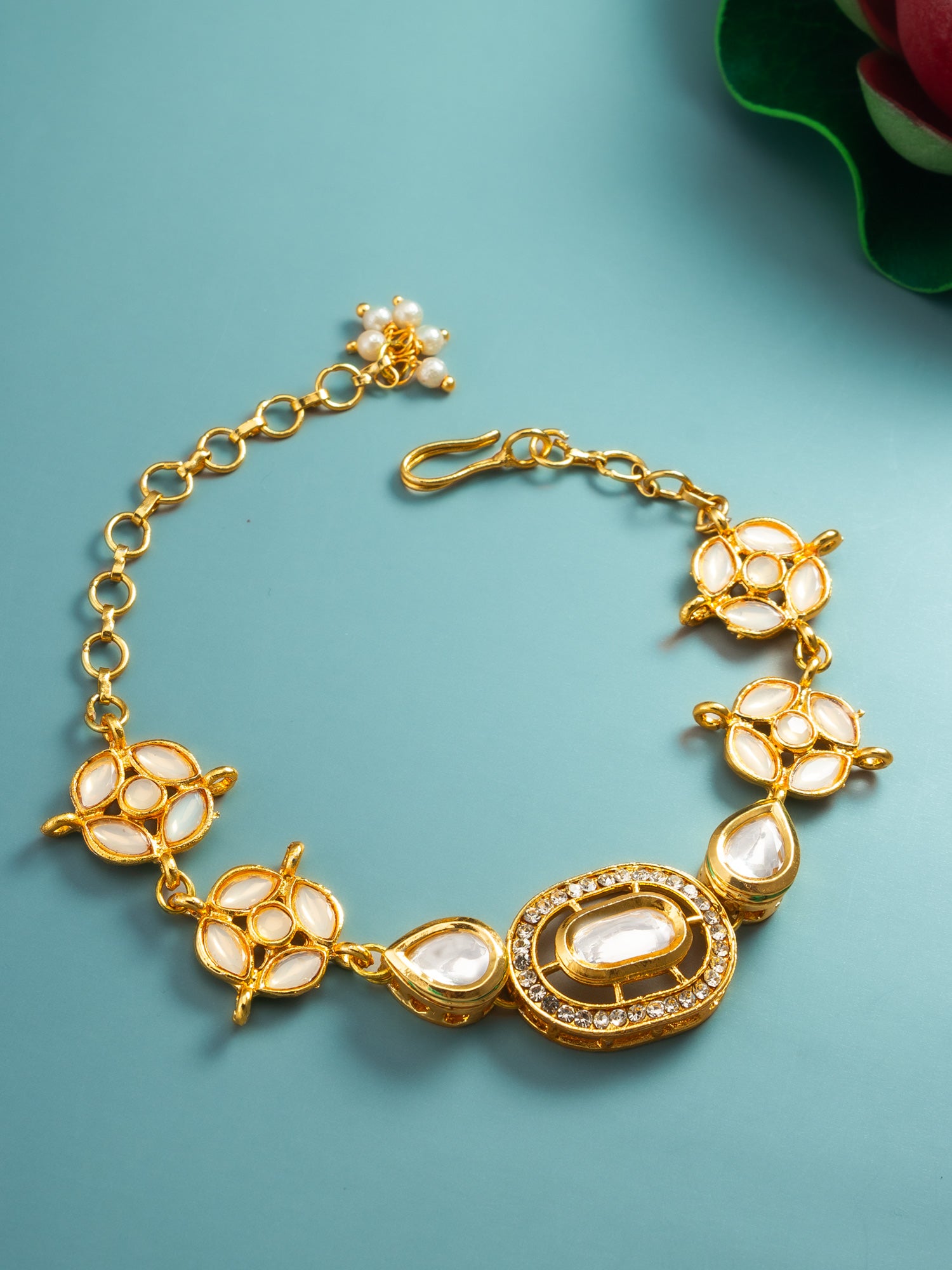 Gold-Plated White Kundan Bracelet – View 5 | Aadita Jewelry