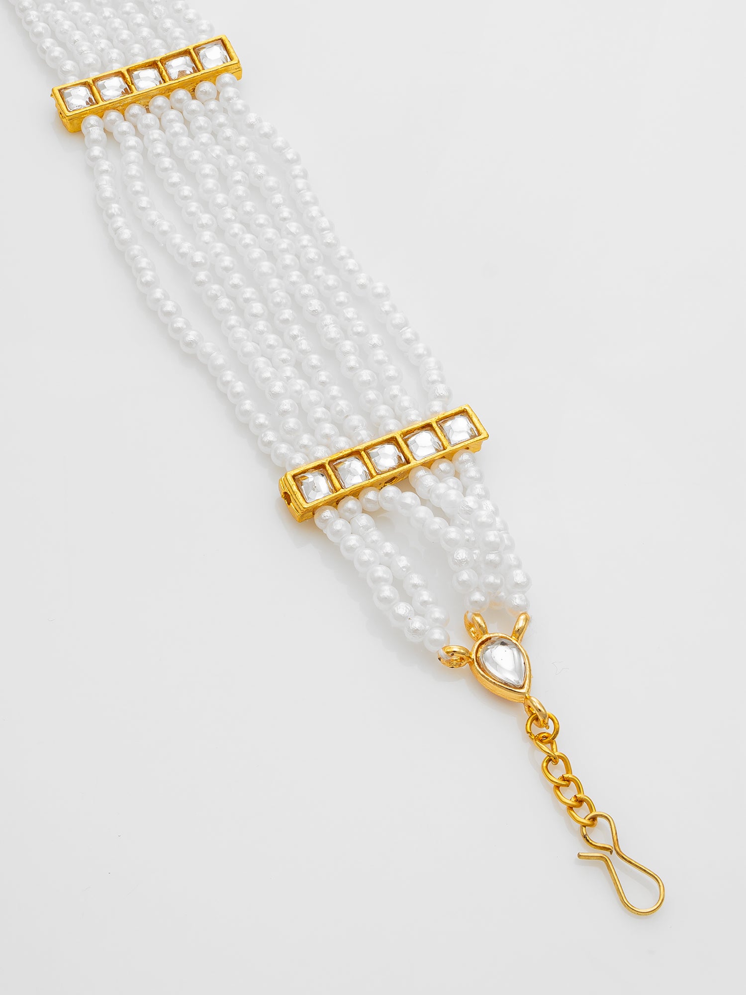 Gold-Plated White Kundan Pearl Multistrand Matha Patti – View 3 | Aadita Jewelry