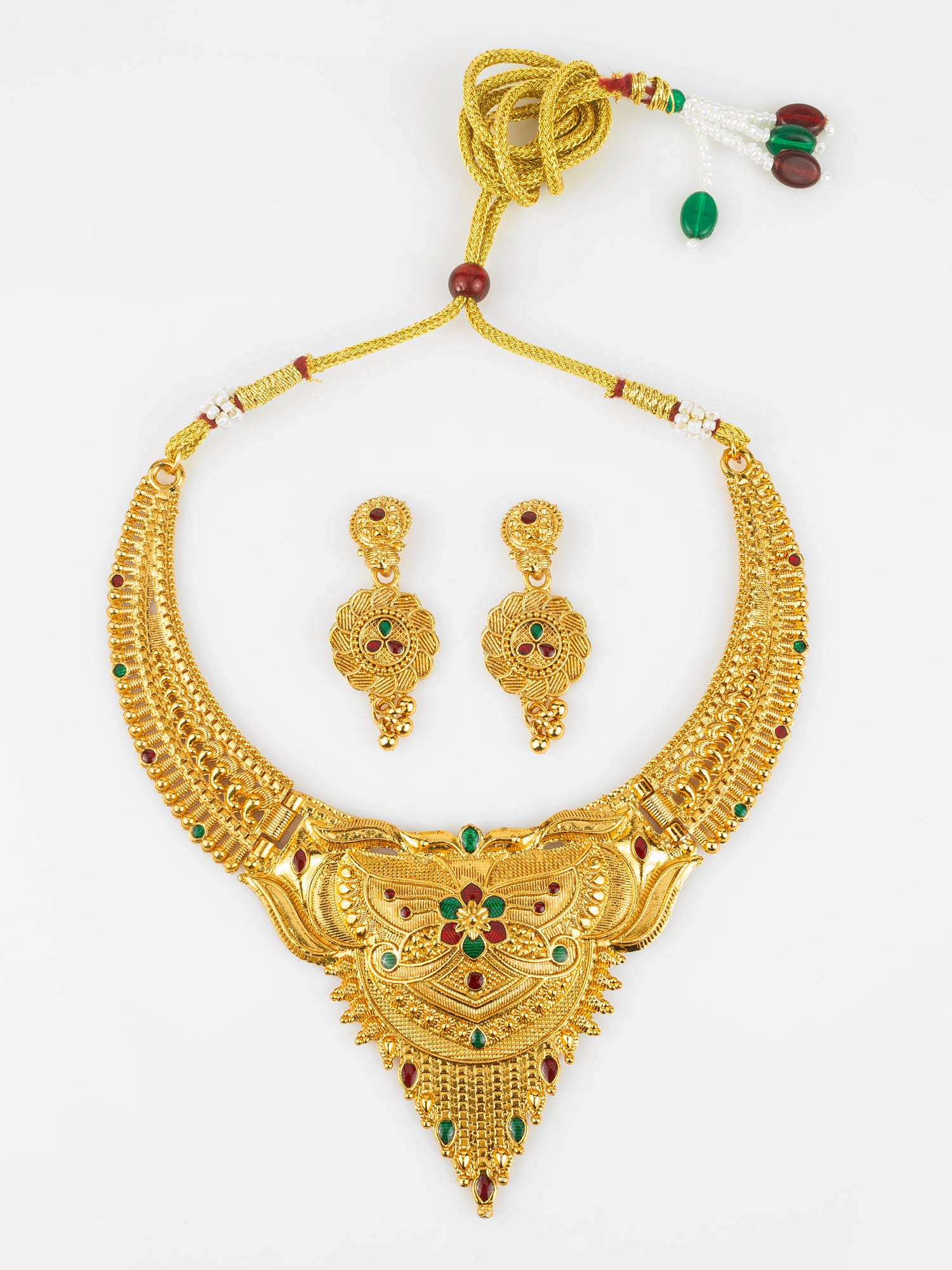Gold-Plated Temple Necklace Set for Women | Bridal Peacock Jewellery | Traditional Design | Aadita Jewelry