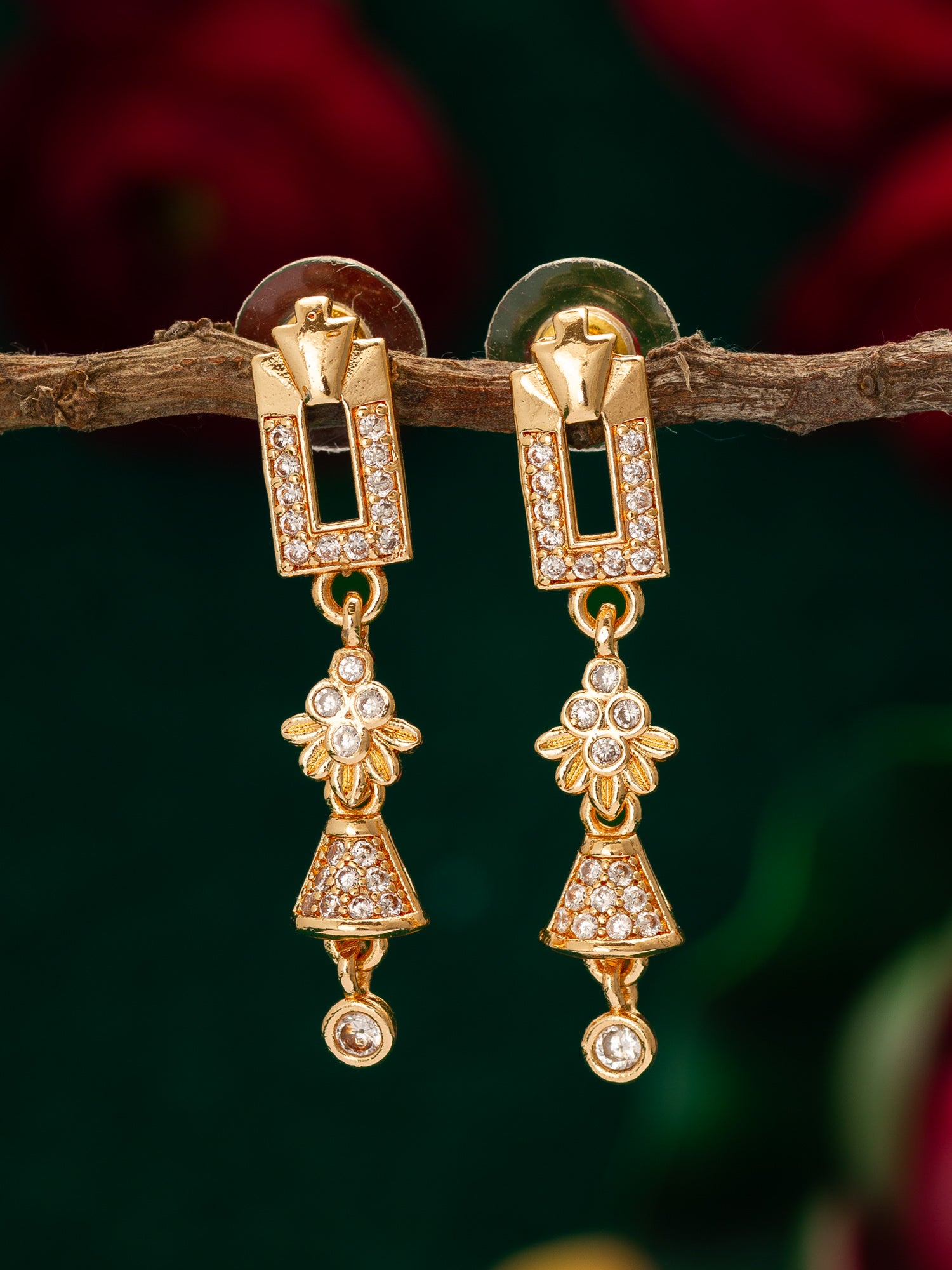 Geometric Floral American Diamond Dangle Earrings – View 4 | Aadita Jewelry