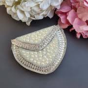 Buddy Cares Metal Bag for Women, Silver Pearl Embellished Clutch Purse with Chain Strap – Heart – view 6 – Buddy Cares