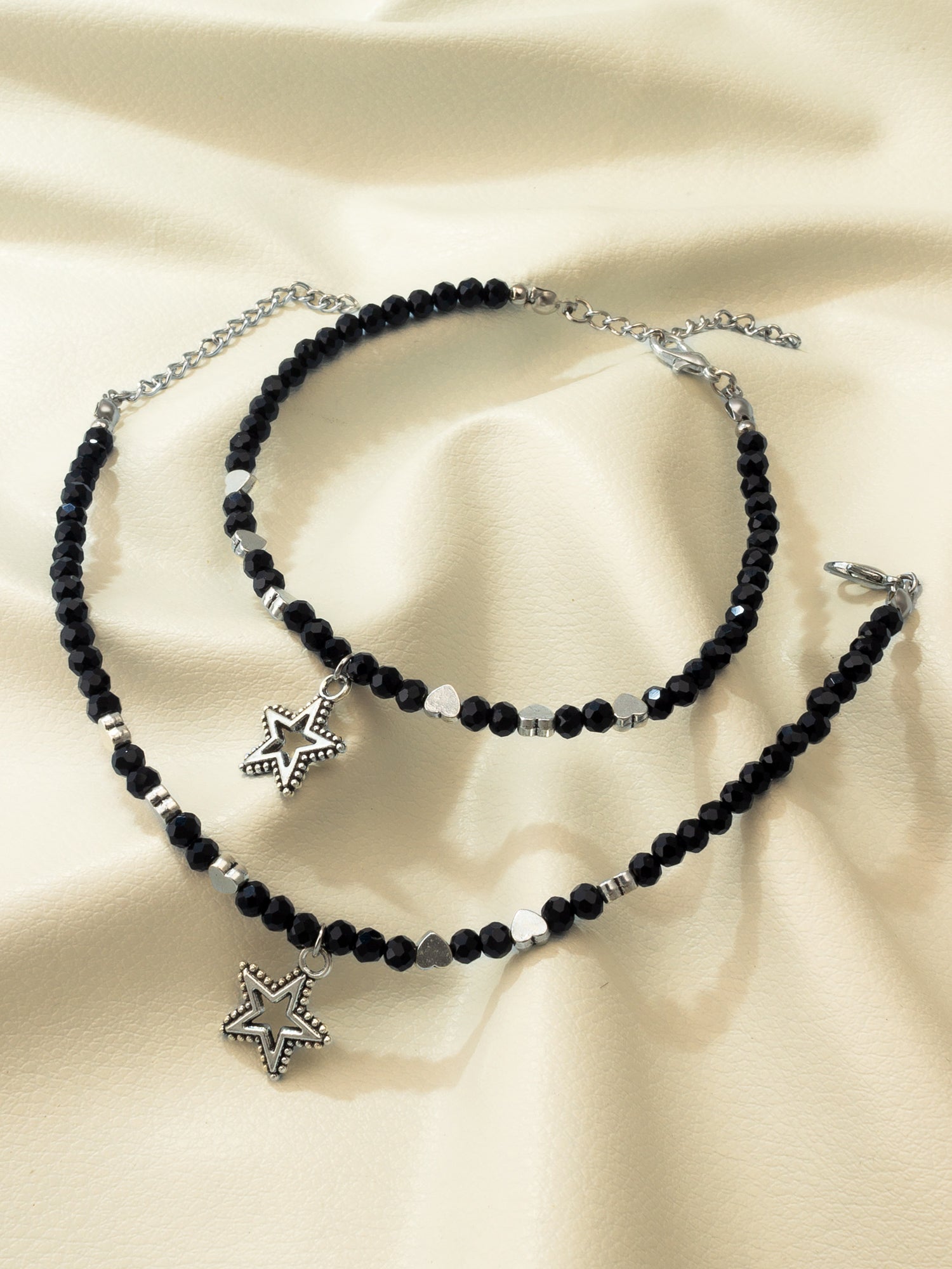 Black Crystal Bead Star Charm Anklet Set – View 4 | Aadita Jewelry