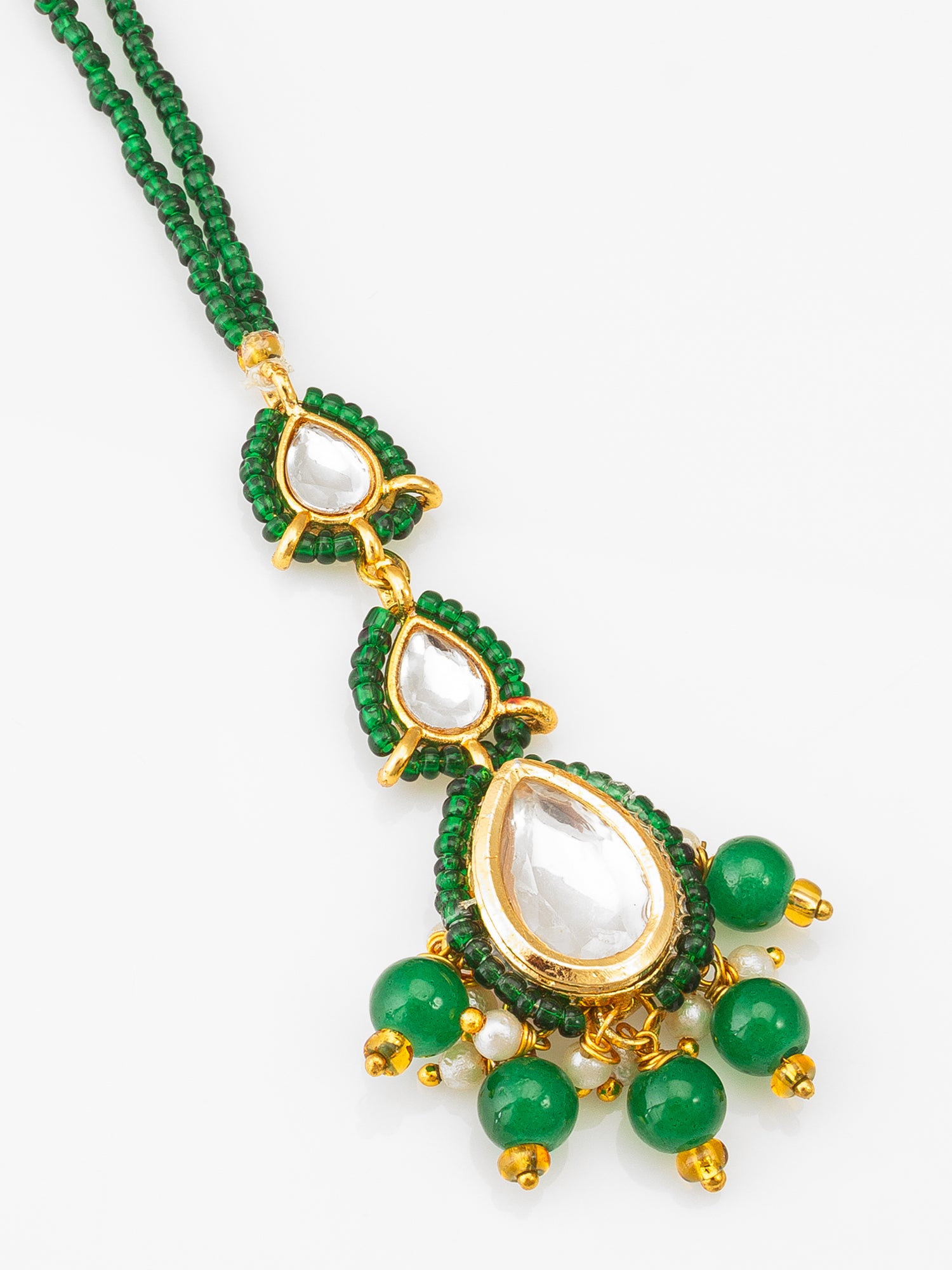 Gold Plated Green Beaded Kundan Maang Tikka – View 3 | Aadita Jewelry