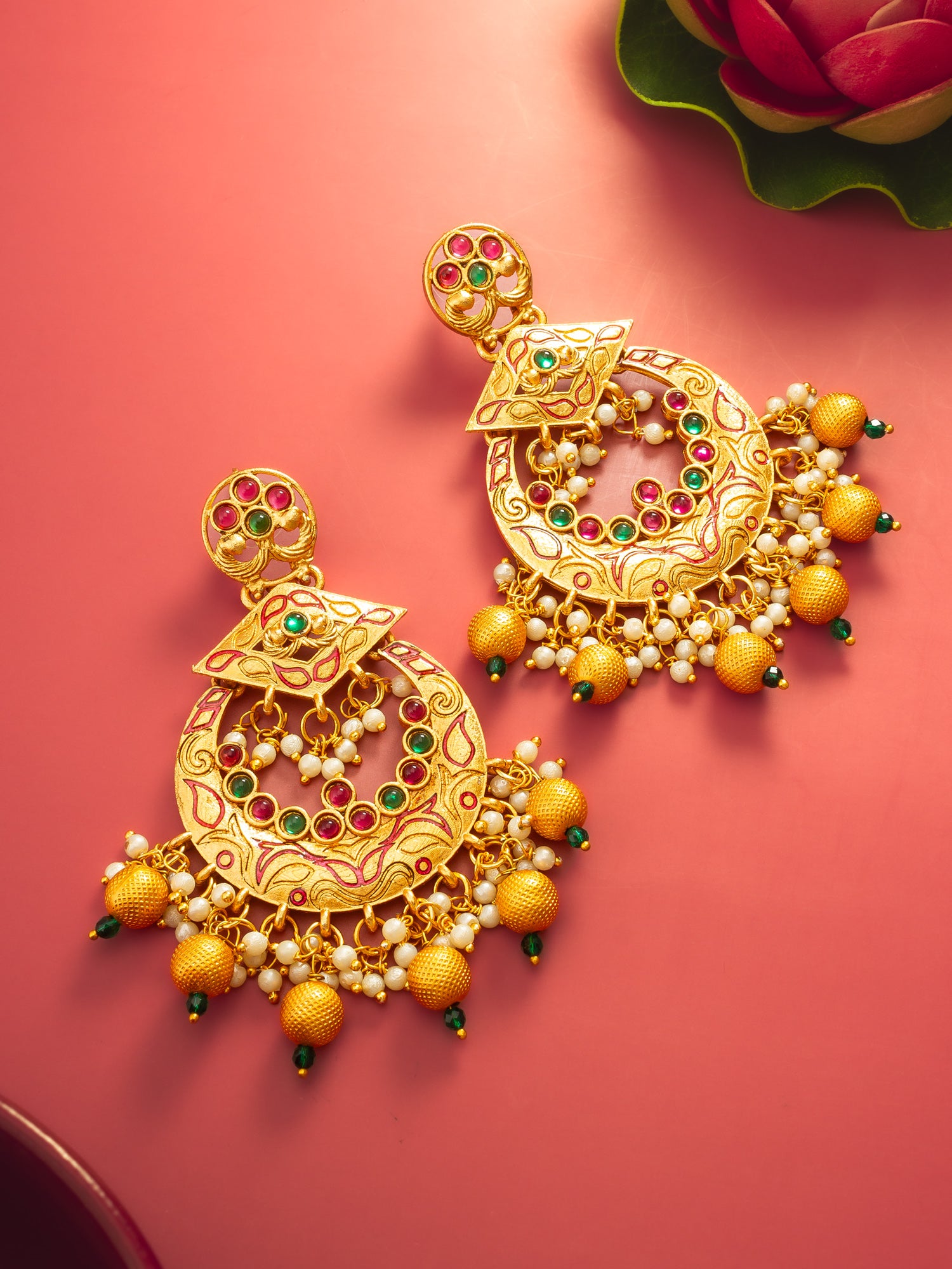 Aadita Royal Gold Plated Multicolor Chandelier Earrings – View 5 | Aadita Jewelry
