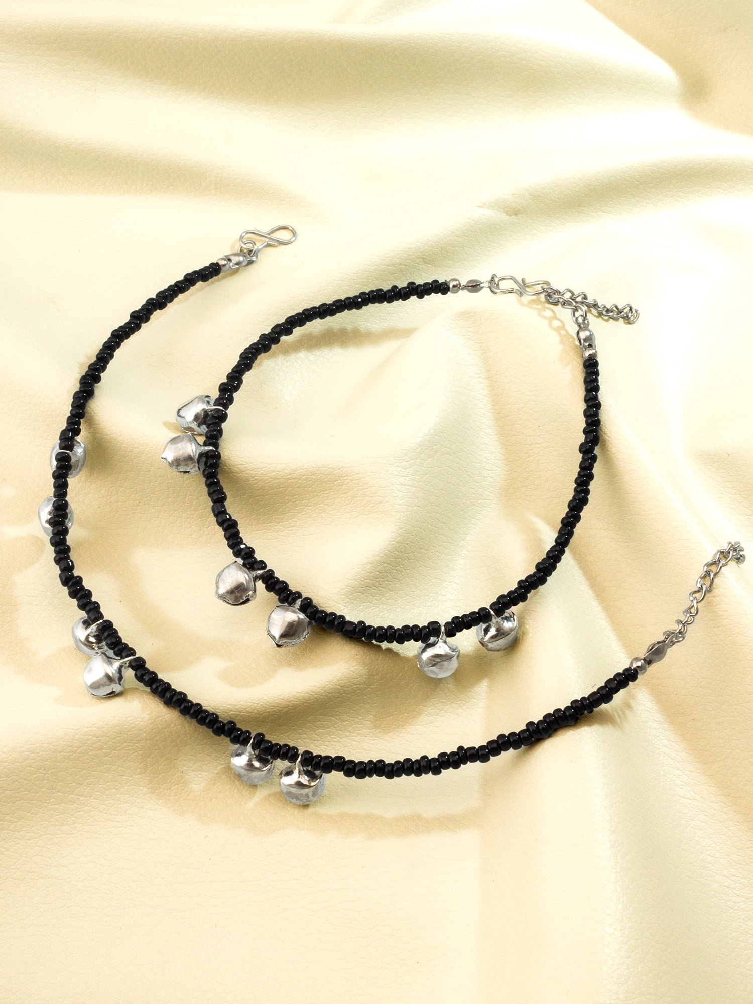 Black Seed Bead with Silver-Tone Ghungroo Bell Charms Anklet – View 4 | Aadita Jewelry