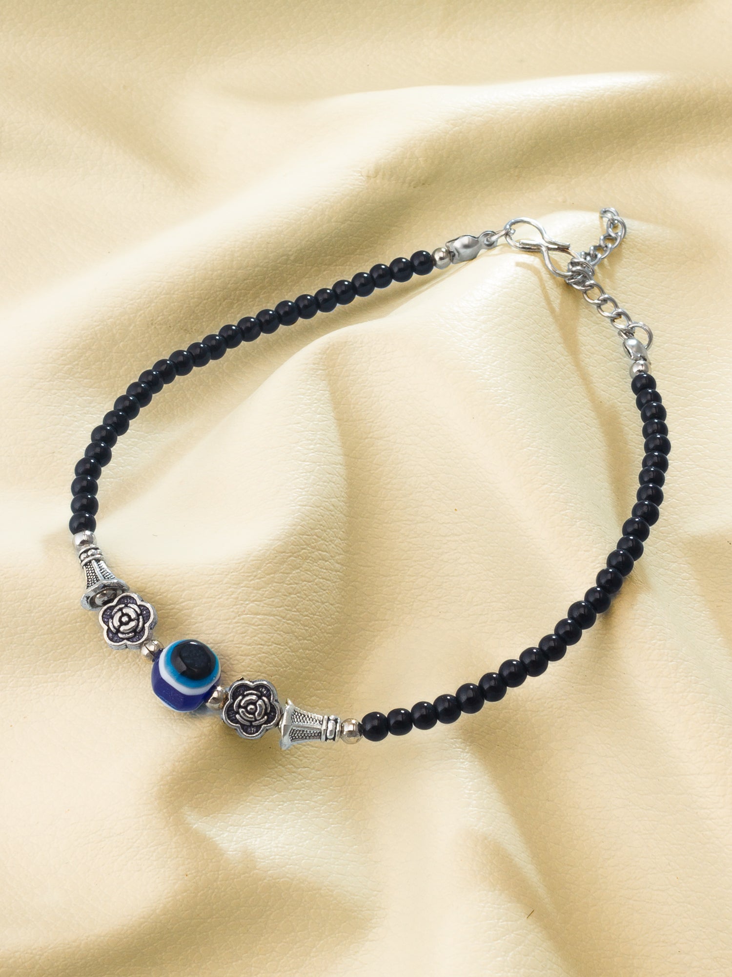 Black Round Bead Anklet – View 4 | Aadita Jewelry